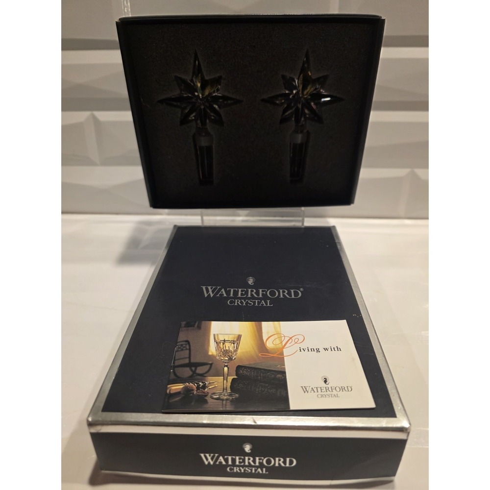 Waterford Crystal STAR Congratulation Wine Bottle Stoppers Set In Original Box
